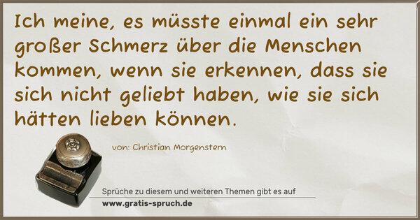 Ich meine, es müsste einmal ein sehr großer Schmerz über die Menschen kommen, wenn sie erkennen, dass sie sich nicht geliebt haben, wie sie sich hätten lieben können.
