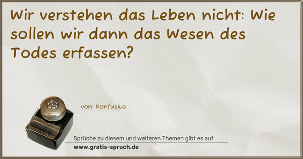 Wir verstehen das Leben nicht:
Wie sollen wir dann das Wesen des Todes erfassen? 