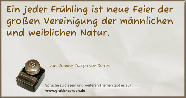Ein jeder Frühling ist neue Feier der großen Vereinigung der männlichen und weiblichen Natur.
