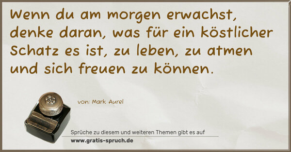 Wenn du am morgen erwachst, denke daran,
was für ein köstlicher Schatz es ist, zu leben,
zu atmen und sich freuen zu können.