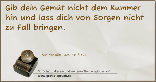 Gib dein Gemüt nicht dem Kummer hin
und lass dich von Sorgen nicht zu Fall bringen.
