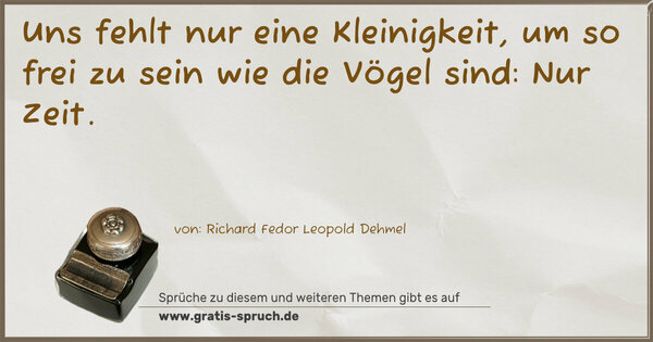 Uns fehlt nur eine Kleinigkeit,
um so frei zu sein wie die Vögel sind: Nur Zeit.