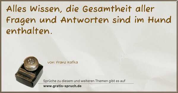 Spruch Visualisierung: Alles Wissen, die Gesamtheit aller Fragen und Antworten
sind im Hund enthalten.