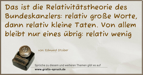 Das ist die Relativitätstheorie des Bundeskanzlers:
relativ große Worte, dann relativ kleine Taten.
Von allem bleibt nur eines übrig: relativ wenig