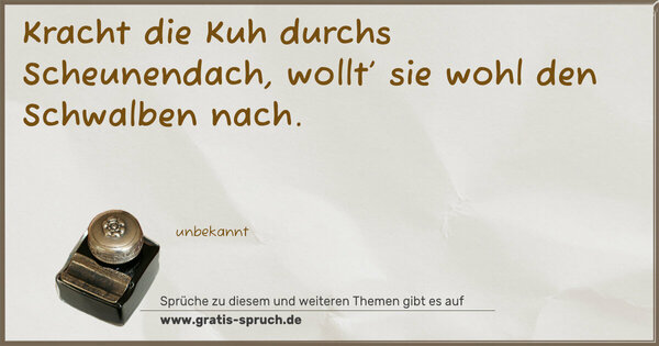 Kracht die Kuh durchs Scheunendach,
wollt’ sie wohl den Schwalben nach.
