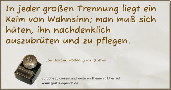 In jeder großen Trennung liegt ein Keim von Wahnsinn;
man muß sich hüten, ihn nachdenklich auszubrüten und zu pflegen. 