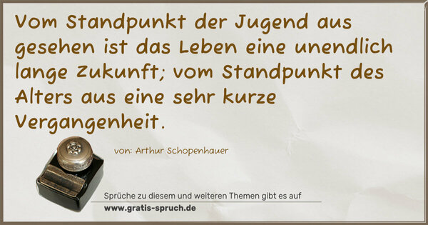 Vom Standpunkt der Jugend aus gesehen
ist das Leben eine unendlich lange Zukunft;
vom Standpunkt des Alters aus
eine sehr kurze Vergangenheit.