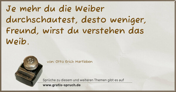 Je mehr du die Weiber durchschautest,
desto weniger, Freund, wirst du verstehen das Weib.