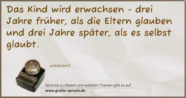 Das Kind wird erwachsen -
drei Jahre früher, als die Eltern glauben
und drei Jahre später, als es selbst glaubt.