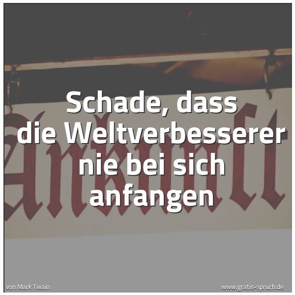 Spruchbild mit dem Text 'Schade, dass die Weltverbesserer
nie bei sich anfangen'