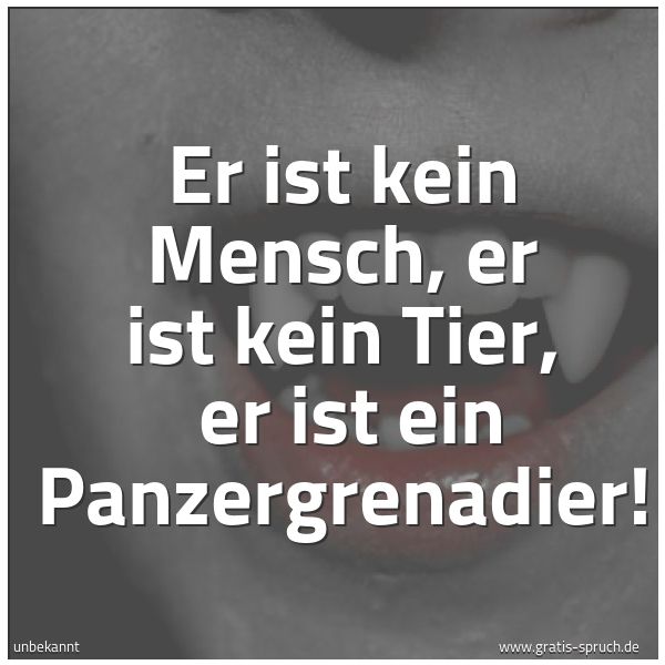 Spruchbild mit dem Text 'Er ist kein Mensch, er ist kein Tier,
er ist ein Panzergrenadier!'