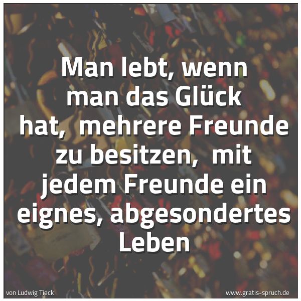 Spruchbild mit dem Text 'Man lebt, wenn man das Glück hat,
mehrere Freunde zu besitzen,
mit jedem Freunde ein eignes, abgesondertes Leben'