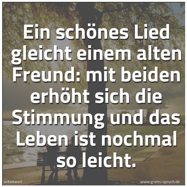 Spruchbild mit dem Text 'Ein schönes Lied gleicht einem alten Freund:
mit beiden erhöht sich die Stimmung
und das Leben ist nochmal so leicht.'