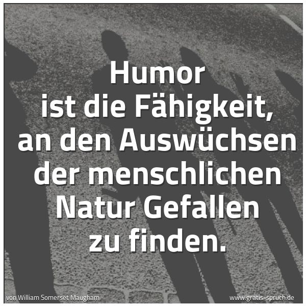 Spruchbild mit dem Text 'Humor ist die Fähigkeit,
an den Auswüchsen der menschlichen Natur Gefallen zu finden.'
