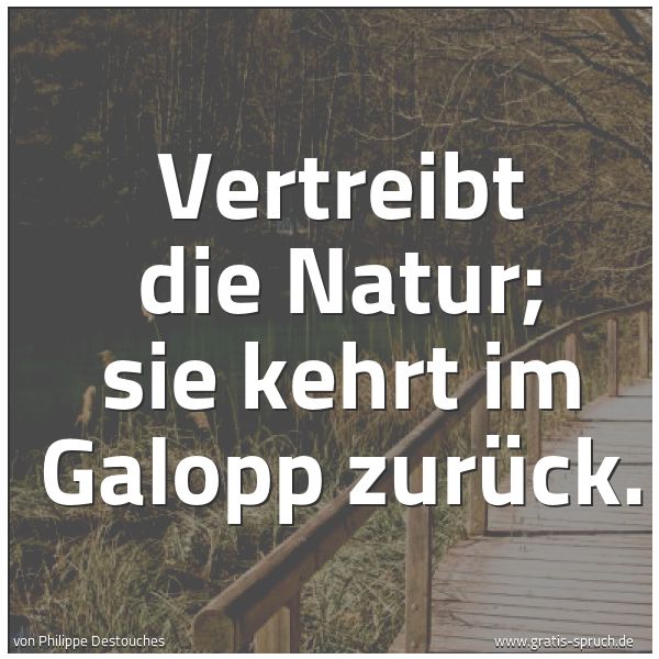Spruchbild mit dem Text 'Vertreibt die Natur; sie kehrt im Galopp zurück.'