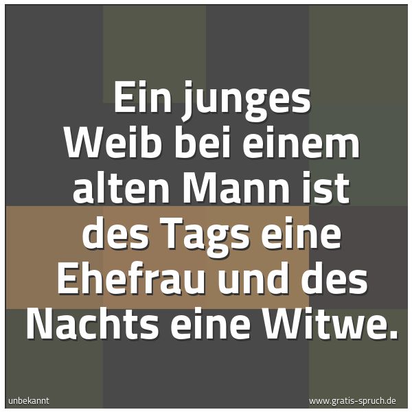 Spruchbild mit dem Text 'Ein junges Weib bei einem alten Mann
ist des Tags eine Ehefrau und des Nachts eine Witwe.'