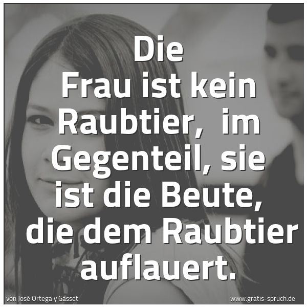 Spruchbild mit dem Text 'Die Frau ist kein Raubtier,
im Gegenteil, sie ist die Beute,
die dem Raubtier auflauert.'