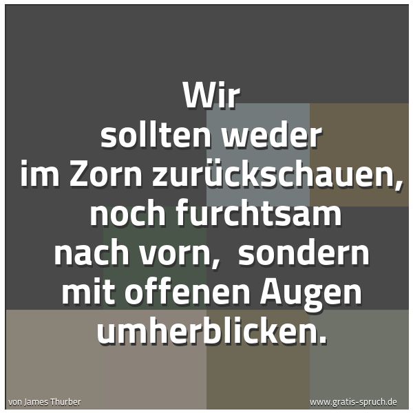 Spruchbild mit dem Text 'Wir sollten weder im Zorn zurückschauen,
noch furchtsam nach vorn,
sondern mit offenen Augen umherblicken.'