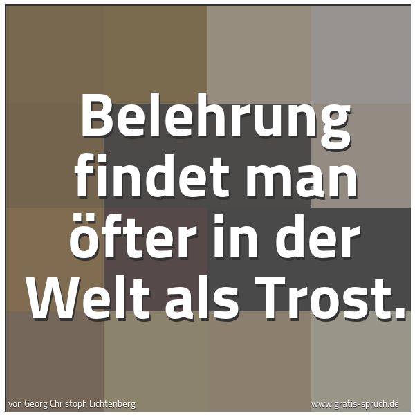 Spruchbild mit dem Text 'Belehrung
findet man öfter in der Welt als Trost.'