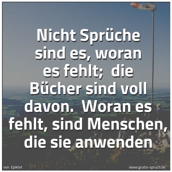 Spruchbild mit dem Text 'Nicht Sprüche sind es, woran es fehlt;
die Bücher sind voll davon.
Woran es fehlt, sind Menschen, die sie anwenden'