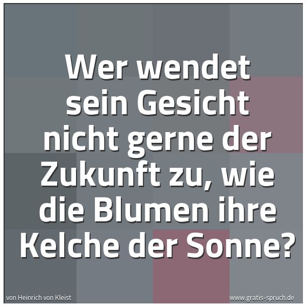 Spruchbild mit dem Text 'Wer wendet sein Gesicht nicht gerne der Zukunft zu,
wie die Blumen ihre Kelche der Sonne?'