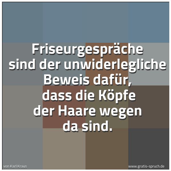 Spruchbild mit dem Text 'Friseurgespräche sind der unwiderlegliche Beweis dafür,
dass die Köpfe der Haare wegen da sind.'