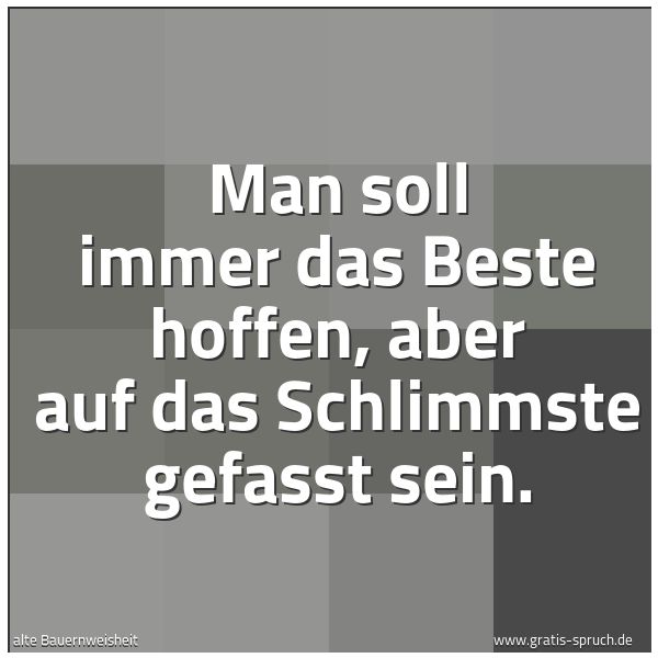 Spruchbild mit dem Text 'Man soll immer das Beste hoffen,
aber auf das Schlimmste gefasst sein.'