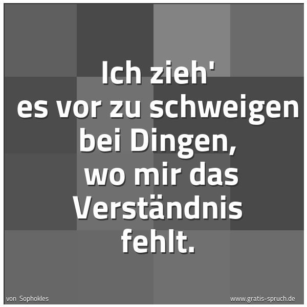 Spruchbild mit dem Text 'Ich zieh' es vor zu schweigen bei Dingen,
wo mir das Verständnis fehlt. '