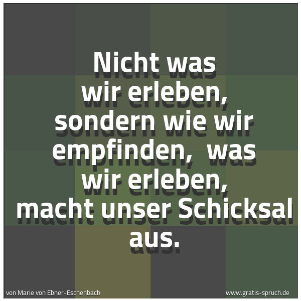 Spruchbild mit dem Text 'Nicht was wir erleben, sondern wie wir empfinden,
was wir erleben, macht unser Schicksal aus.'
