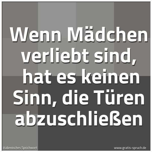 Spruchbild mit dem Text 'Wenn Mädchen verliebt sind,
hat es keinen Sinn, die Türen abzuschließen'