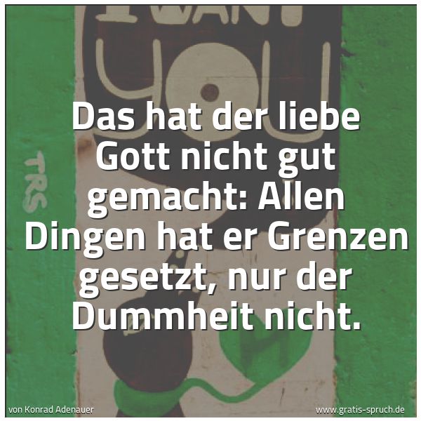 Spruchbild mit dem Text 'Das hat der liebe Gott nicht gut gemacht:
Allen Dingen hat er Grenzen gesetzt, nur der Dummheit nicht.'