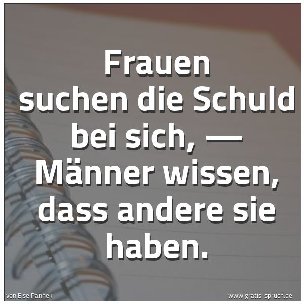 Spruchbild mit dem Text 'Frauen suchen die Schuld bei sich, —
Männer wissen, dass andere sie haben. '