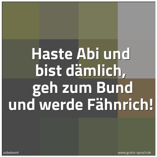 Spruchbild mit dem Text 'Haste Abi und bist dämlich,
geh zum Bund und werde Fähnrich! '