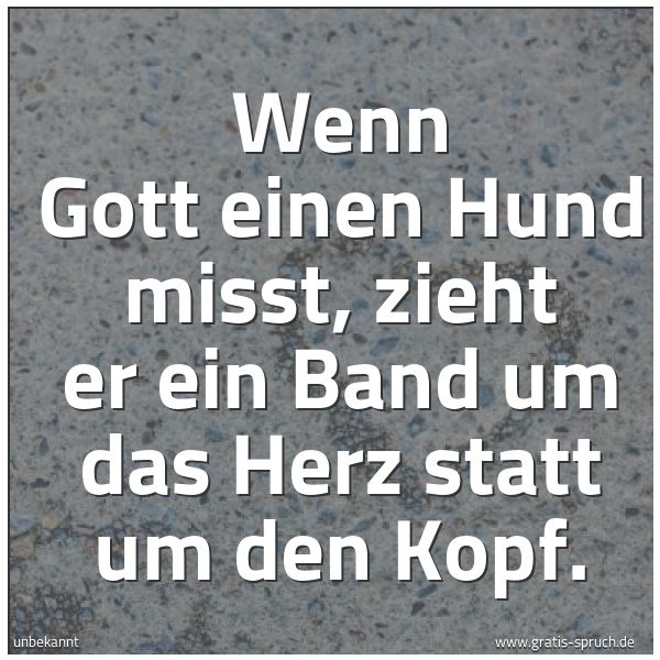 Spruchbild mit dem Text 'Wenn Gott einen Hund misst,
zieht er ein Band um das Herz statt um den Kopf.'