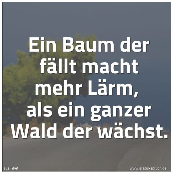 Spruchbild mit dem Text 'Ein Baum der fällt macht mehr Lärm,
als ein ganzer Wald der wächst.'