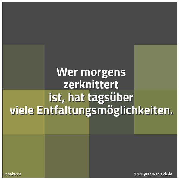 Spruchbild mit dem Text 'Wer morgens zerknittert ist,
hat tagsüber viele Entfaltungsmöglichkeiten.'