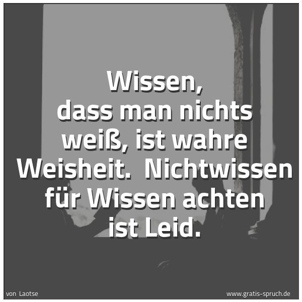 Spruchbild mit dem Text 'Wissen, dass man nichts weiß, ist wahre Weisheit.
Nichtwissen für Wissen achten ist Leid. '
