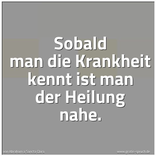 Spruchbild mit dem Text 'Sobald man die Krankheit kennt ist man der Heilung nahe.'