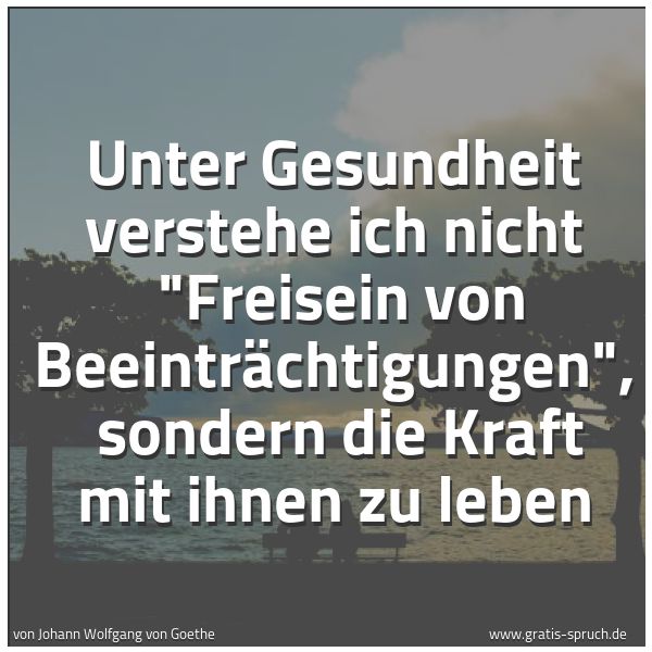 Spruchbild mit dem Text 'Unter Gesundheit verstehe ich nicht
'Freisein von Beeinträchtigungen',
sondern die Kraft mit ihnen zu leben'