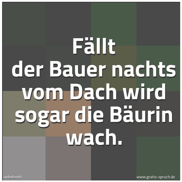 Spruchbild mit dem Text 'Fällt der Bauer nachts vom Dach
wird sogar die Bäurin wach.
'