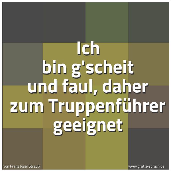 Spruchbild mit dem Text 'Ich bin g'scheit und faul, daher zum Truppenführer geeignet'