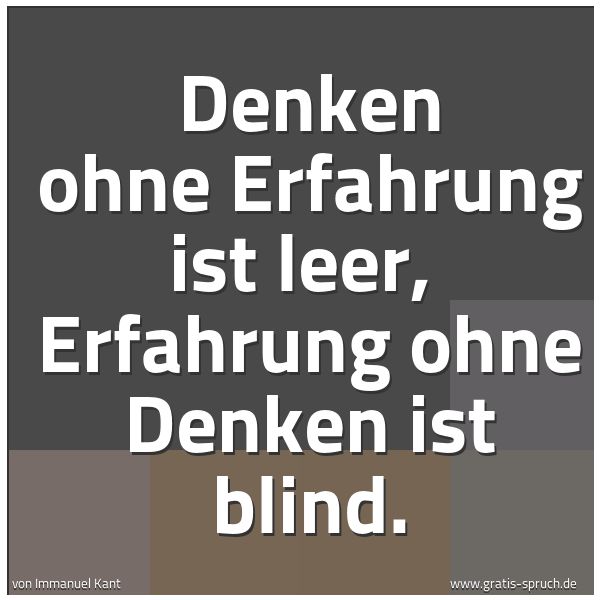 Spruchbild mit dem Text 'Denken ohne Erfahrung ist leer,
Erfahrung ohne Denken ist blind.'