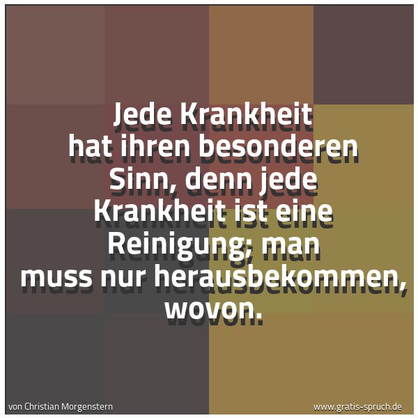 Spruchbild mit dem Text 'Jede Krankheit hat ihren besonderen Sinn,
denn jede Krankheit ist eine Reinigung;
man muss nur herausbekommen, wovon.'