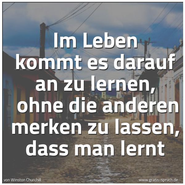 Spruchbild mit dem Text 'Im Leben kommt es darauf an zu lernen,
ohne die anderen merken zu lassen, dass man lernt'