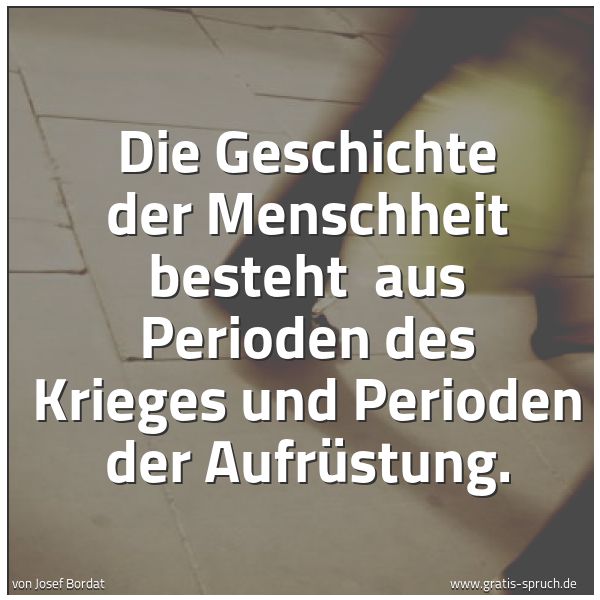 Spruchbild mit dem Text 'Die Geschichte der Menschheit besteht
aus Perioden des Krieges und Perioden der Aufrüstung.'