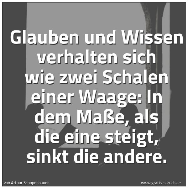 Spruchbild mit dem Text 'Glauben und Wissen verhalten sich wie zwei Schalen einer Waage: In dem Maße, als die eine steigt, sinkt die andere. '