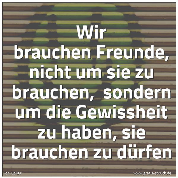 Spruchbild mit dem Text 'Wir brauchen Freunde, nicht um sie zu brauchen,
sondern um die Gewissheit zu haben, sie brauchen zu dürfen'