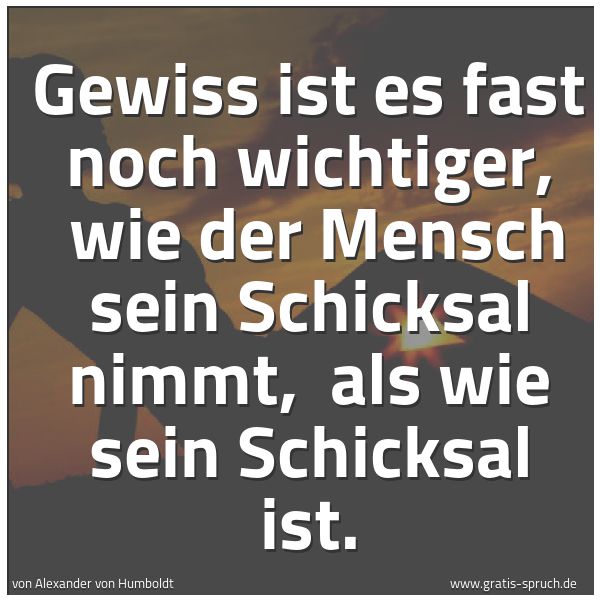 Spruchbild mit dem Text 'Gewiss ist es fast noch wichtiger,
wie der Mensch sein Schicksal nimmt,
als wie sein Schicksal ist.'