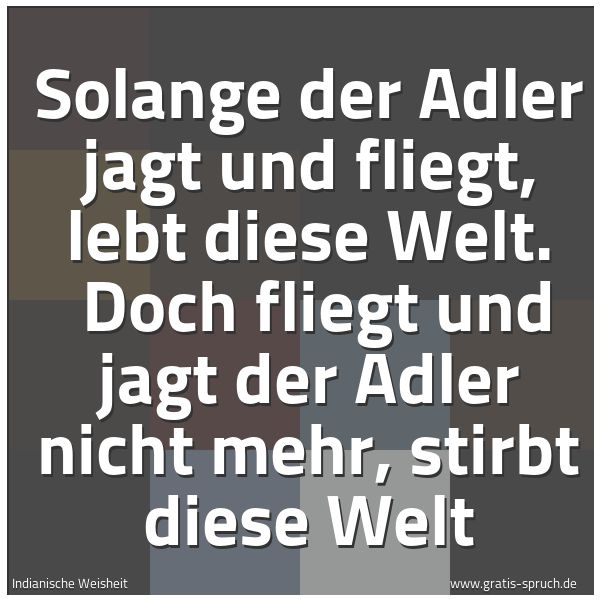 Spruchbild mit dem Text 'Solange der Adler jagt und fliegt, lebt diese Welt.
Doch fliegt und jagt der Adler nicht mehr, stirbt diese Welt'