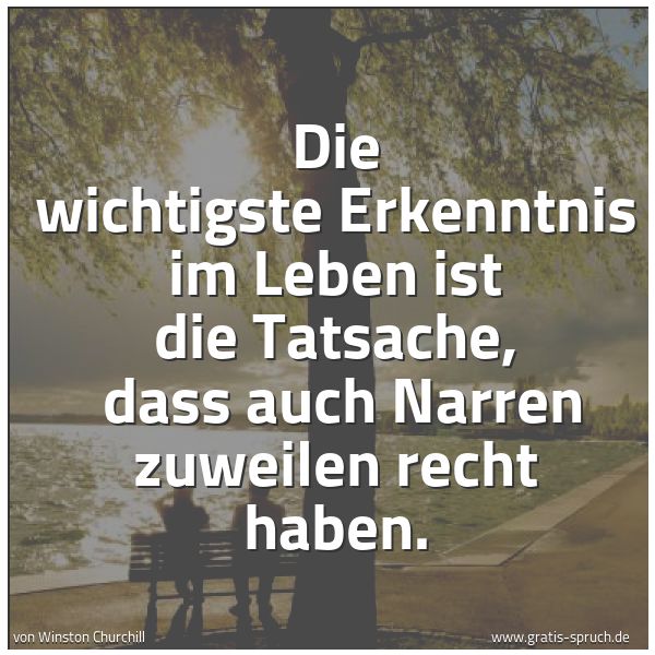 Spruchbild mit dem Text 'Die wichtigste Erkenntnis im Leben ist die Tatsache,
dass auch Narren zuweilen recht haben. '